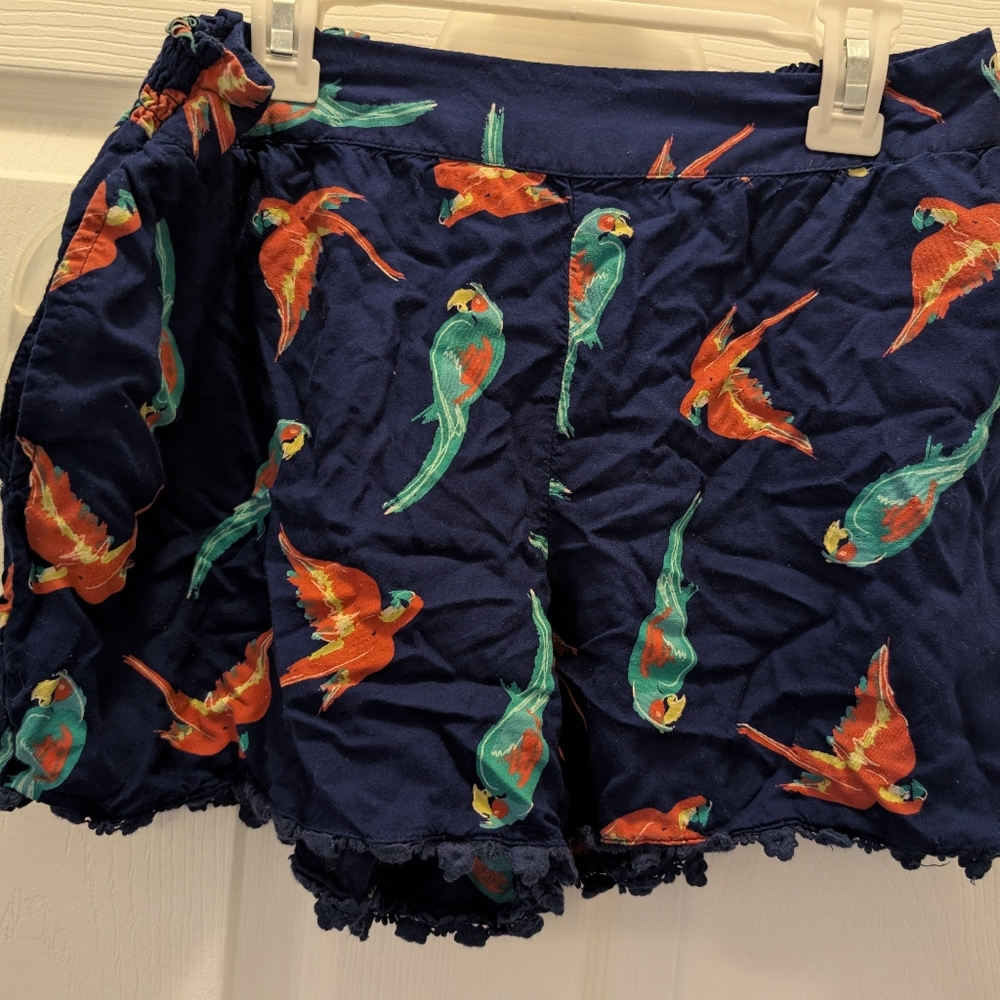 Red Camel Womens Navy With Parrots Pull On Shorts Size Medium